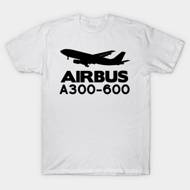 Airbus A300-600 Silhouette Print (Black) T-Shirt by TheArtofFlying